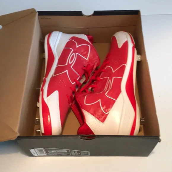 Under Armour UA Ignite Mid ST CC Metal Baseball Cleats Red White Men Sz 13 NIB